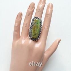 Vintage Harry H. Spencer Navajo Green Turquoise Ring Size 9.25 Sterling Handmade