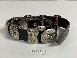 Vintage JH Jimmy Herald American Navajo Sterling & Turquoise Concho Hat Band 29