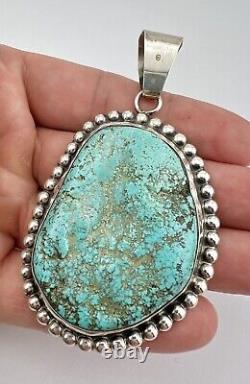 Vintage JR Navajo Sterling Silver Seafoam Kingman Turquoise Pendant 3.25-48g