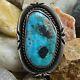 Vintage Large Navajo 925 Sterling Silver Handmade Oval Turquoise Ring Size 7.25