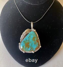Vintage Large Navajo Silver and Turquoise Pendant, Fox Turquoise, Rose Ann Chee