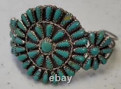 Vintage MATHILDA BENALLY Navajo Turquoise Petit Point Sterling Silver Bracelet