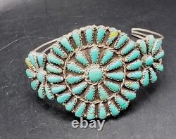 Vintage MATHILDA BENALLY Navajo Turquoise Petit Point Sterling Silver Bracelet