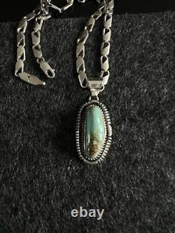 Vintage Men's Navajo Silver and Turquoise Pendant Necklace