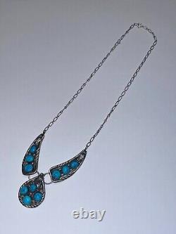Vintage NAVAJO Sterling Silver Turquoise Paperclip Chain Necklace 18