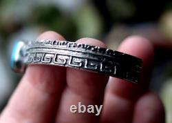 Vintage NAVAJO TUFA CAST + TURQUOISE sterling silver cuff bracelet tribal GNH