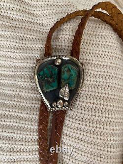 Vintage Native American Bolo Turquoise Navajo Unique Old Pawn Soft Leather BOLO