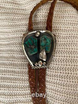 Vintage Native American Bolo Turquoise Navajo Unique Old Pawn Soft Leather BOLO