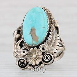 Vintage Native American Floral Turquoise Ring Sterling Silver B Chea Navajo