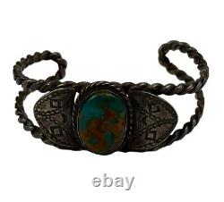 Vintage Native American Navajo Sterling Silver And Turquoise Cuff Bracelet