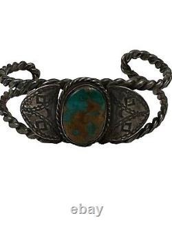 Vintage Native American Navajo Sterling Silver And Turquoise Cuff Bracelet