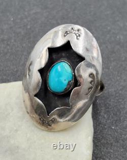 Vintage Native American Navajo Sterling Silver Shadow Box Turquoise Ring VIDEO