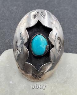 Vintage Native American Navajo Sterling Silver Shadow Box Turquoise Ring VIDEO