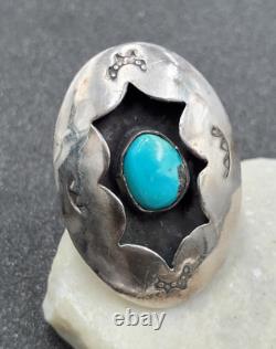 Vintage Native American Navajo Sterling Silver Shadow Box Turquoise Ring VIDEO