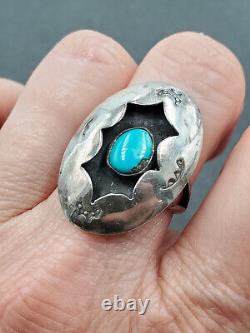 Vintage Native American Navajo Sterling Silver Shadow Box Turquoise Ring VIDEO