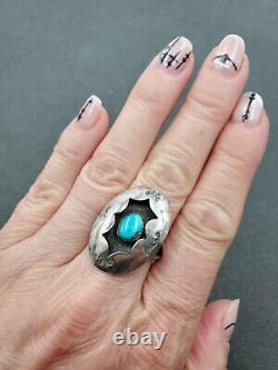 Vintage Native American Navajo Sterling Silver Shadow Box Turquoise Ring VIDEO