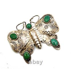 Vintage Native American Navajo Sterling Silver Turquoise Butterfly Brooch