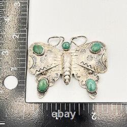 Vintage Native American Navajo Sterling Silver Turquoise Butterfly Brooch