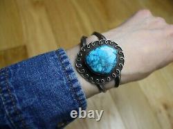 Vintage Native American Navajo Sterling Silver Turquoise Cuff Bracelet