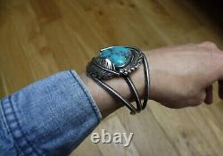 Vintage Native American Navajo Sterling Silver Turquoise Cuff Bracelet