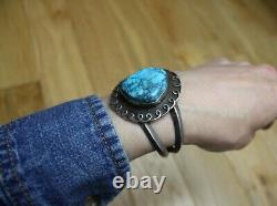 Vintage Native American Navajo Sterling Silver Turquoise Cuff Bracelet