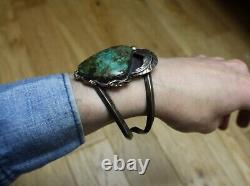 Vintage Native American Navajo Turquoise Sterling Silver Bracelet Large Size