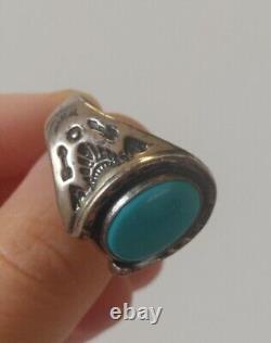 Vintage Native American Solid Sterling Silver Turquoise Horseshoe Ring