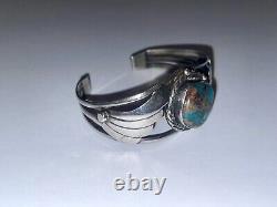 Vintage Native American Solid Sterling Silver Turquoise Navajo Cuff Bracelet