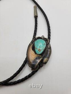 Vintage Native American Sterling Silver Turquoise Bolo Tie