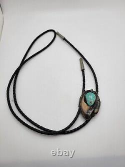 Vintage Native American Sterling Silver Turquoise Bolo Tie