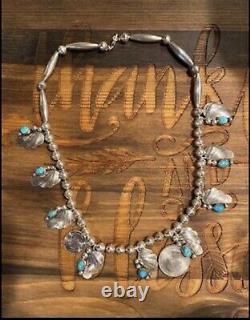 Vintage Native American Sterling Silver Turquoise Squash Blossom Necklace