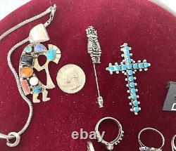 Vintage Native American Sterling Silver and Turquoise Jewelry Lot