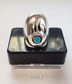 Vintage Native Americn Navajo Turquoise Sterling Silver Bear Paw / Claw Ring