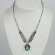 Vintage Native Navajo Sterling Silver, Turquoise Womens Feathers Necklace 16