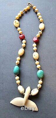Vintage Navajo 14K Gold Filled Magnesite with Morenci Turquoise & Coral Necklace