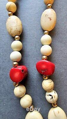 Vintage Navajo 14K Gold Filled Magnesite with Morenci Turquoise & Coral Necklace
