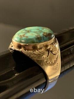 Vintage Navajo Alice Platers Sterling Silver Oval Turquoise Ring Size 13