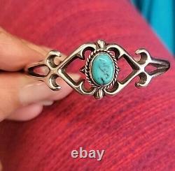 Vintage Navajo H B STERLING Stamped Turquoise Cuff Bracelet