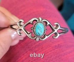 Vintage Navajo H B STERLING Stamped Turquoise Cuff Bracelet