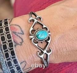 Vintage Navajo H B STERLING Stamped Turquoise Cuff Bracelet