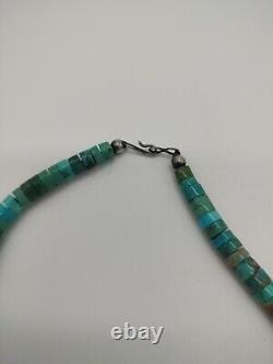 Vintage Navajo Handmade Heishi Style Turquoise Sterling Silver Bead Necklace 17