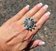 Vintage Navajo Handmade Sterling Silver Adjustable Turquoise Ring Sz 8.5US