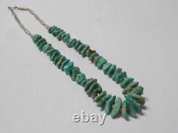 Vintage Navajo Indian Sterling Silver Turquoise Nugget Heishi Necklace