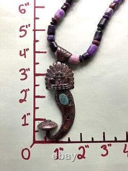 Vintage Navajo J. John Charley Sterling Turquoise Kachina Genie Necklace Native