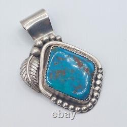 Vintage Navajo Kingman Turquoise Sterling Blossom Pendant Signed AP