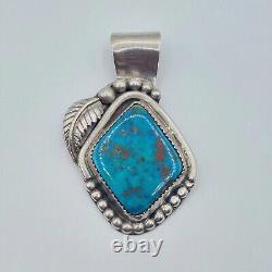 Vintage Navajo Kingman Turquoise Sterling Blossom Pendant Signed AP