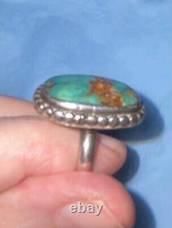 Vintage Navajo Large 13g's Sterling Silver Native American Turquoise Ring Sz 8