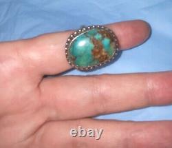 Vintage Navajo Large 13g's Sterling Silver Native American Turquoise Ring Sz 8