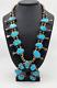Vintage Navajo Made Sterling Silver Native Turquoise Squash Blossom Necklace