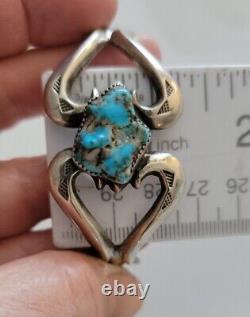 Vintage Navajo Native American 925 Sand Cast Turquoise Nugget Cuff Bracelet 6.5
